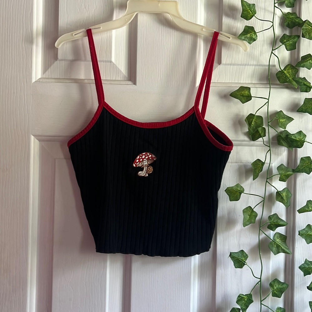 Mushroom Embroidery Ribbed cami